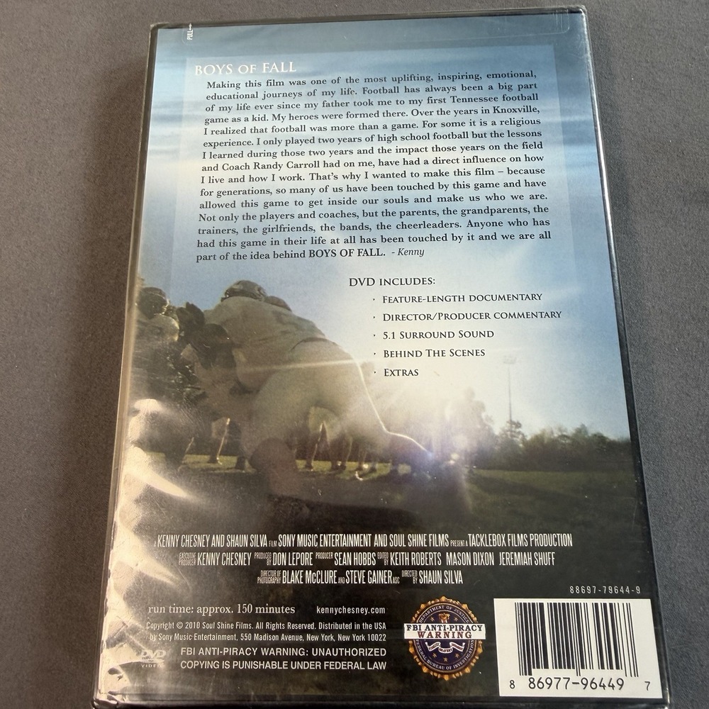 Boys of Fall (DVD) Kenny Chesney Shaun Silva Football NEW Sealed 2010 - Picture 2 of 2